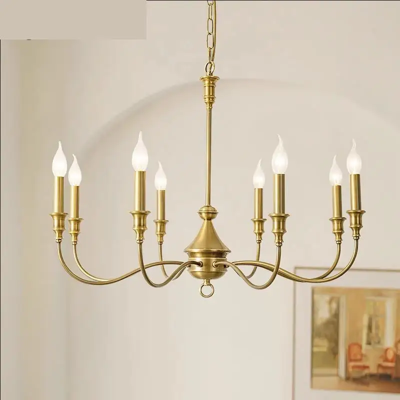

Gold Banquet hall art deco Chandelier for dining Room Copper Kitchen Lighting Pastoral Bedroom American vintage LED Chandeliers