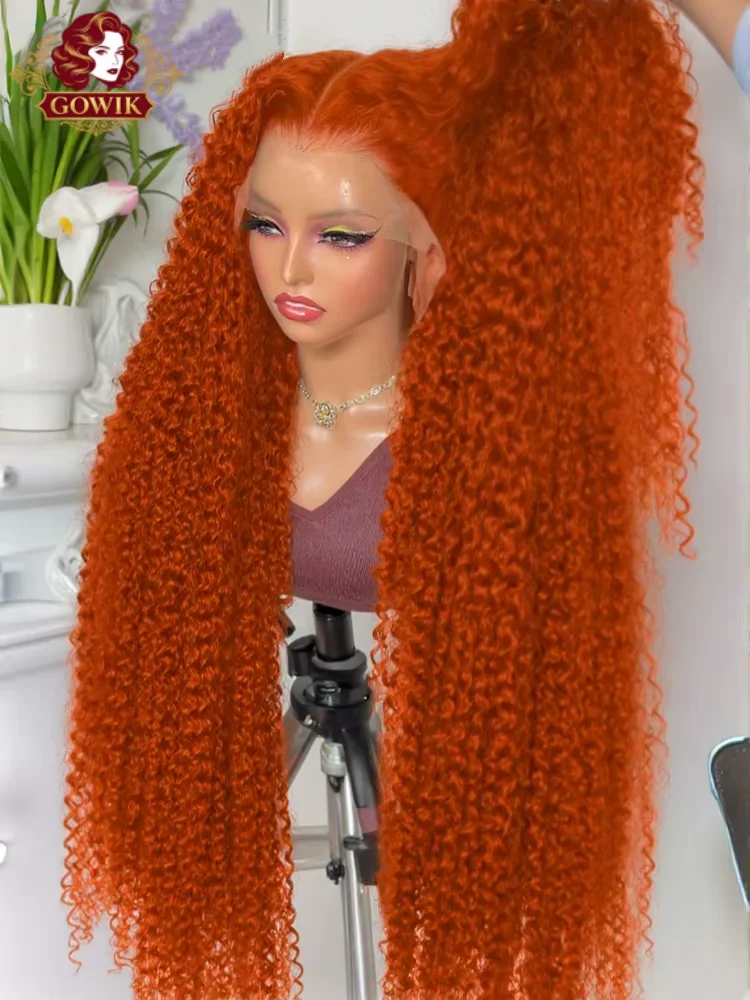 

28 36 inch Ginger Deep Curly 13x6 Lace Front Wig #350 Colored 13x4 Transparent Lace Frontal Wig Orange Human Hair Wigs For Women