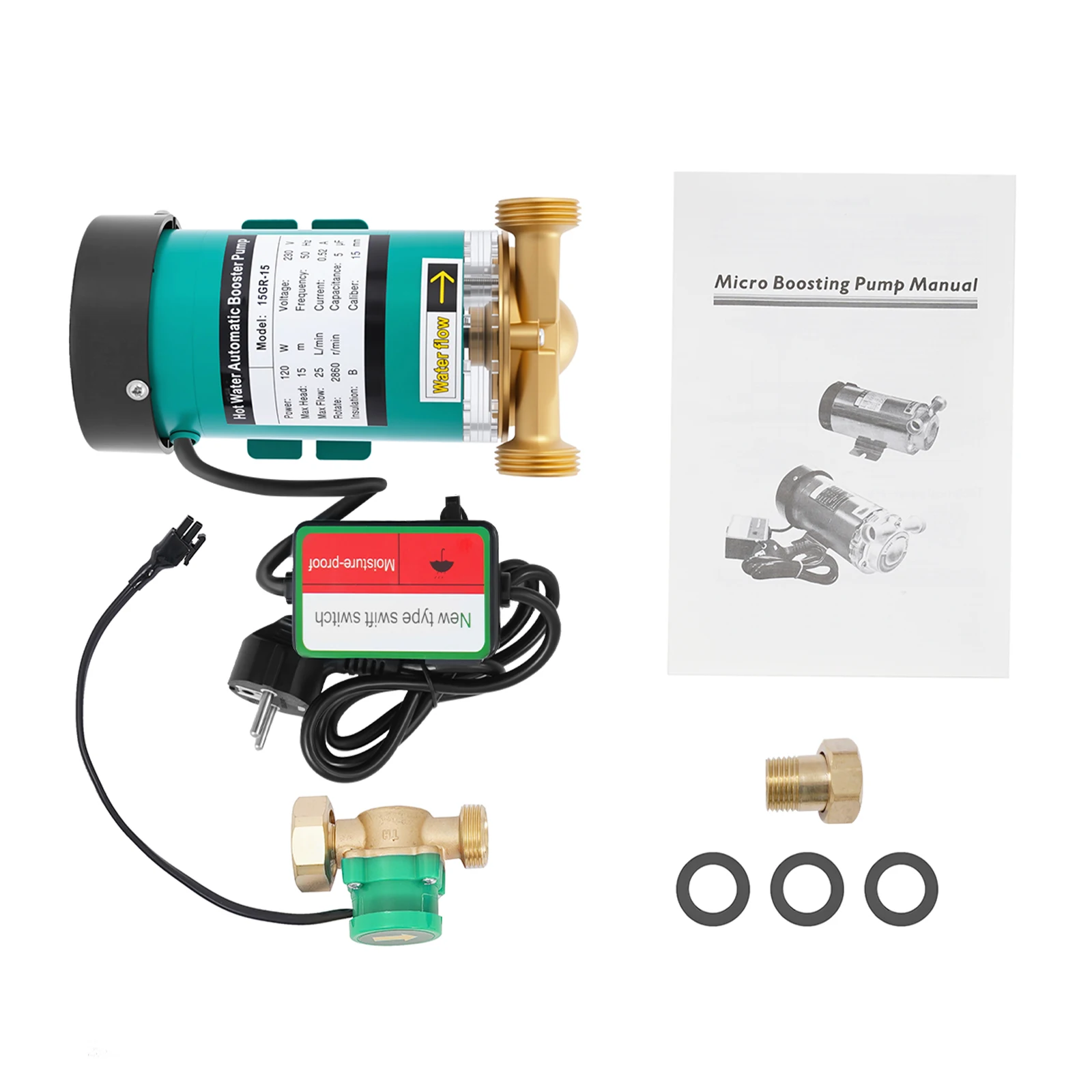 120W25L/min Pressure Boost Pump Household Automatic Pump Stainless Steel for Water Heating Hot Water Circulation Pump