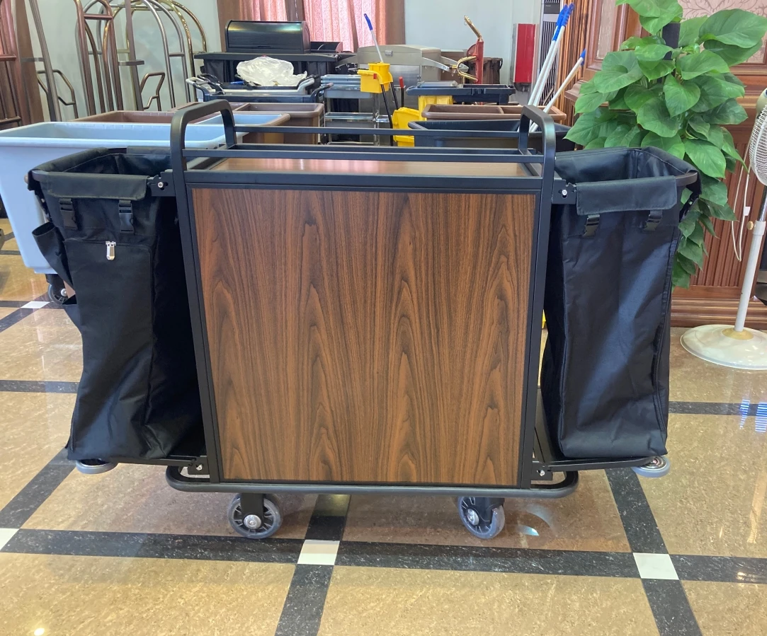Professional Janitorial Cart for Hotel Room Cleaning Housekeeping Trolley with Cleaning Tools Utility Mobile Cart