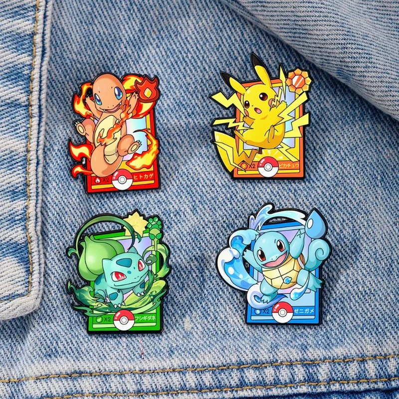 4Pcs Cute Elf Charmander Enamel Pins Set Cool Anime Brooches Pikachu Bulbasaur Monster Lapel Pins on Bags Hats Gifts For Friends