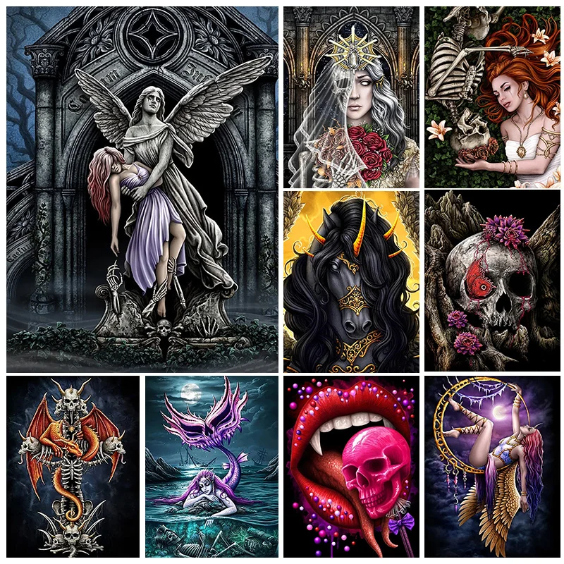 DIY 5D Diamond Painting Full Drill  Skeleton Fallen Angel Diamond Mosaic Hand Inlaid Rhinestones Embroidery Home Decor Gifts