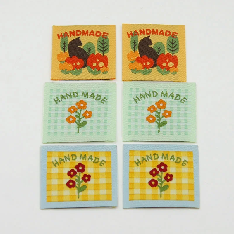 Spot hand-made cloth label cute plaid flower cat embroidery woven label accessories sewing DIY woven label