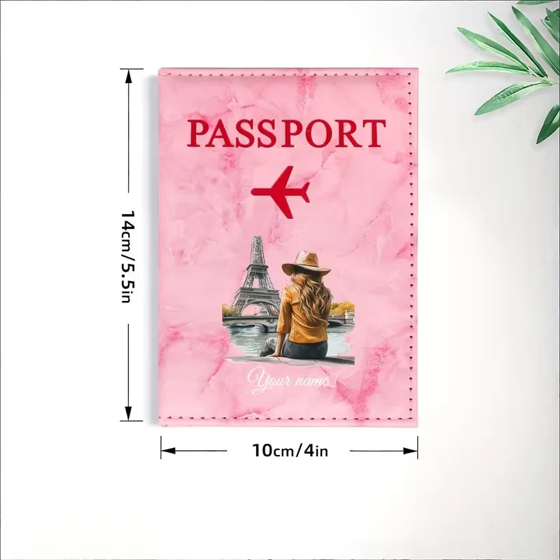 Custom Name Paris City Girl Illustration Passport Holder, Featuring a Romantic Autumn Scene of a Girl in Yellow with Her Back
