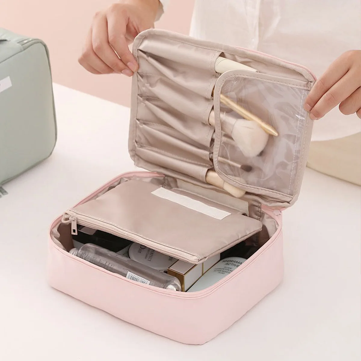 New Makeup Bag for Women Travel Waterproof Necessary Beauty Brush Embroidery Tool Storage Cosmetic Case Professional Makeup Box