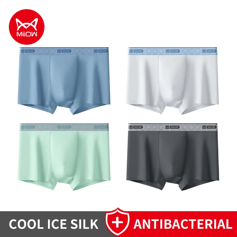 

MiiOW, 4 шт., мужское нижнее белье из ледяного шелка, трусы-боксеры 10A, антибактериальные мужские трусы с промежностью, дышащие шелковистые мужские трусы, мужские боксеры