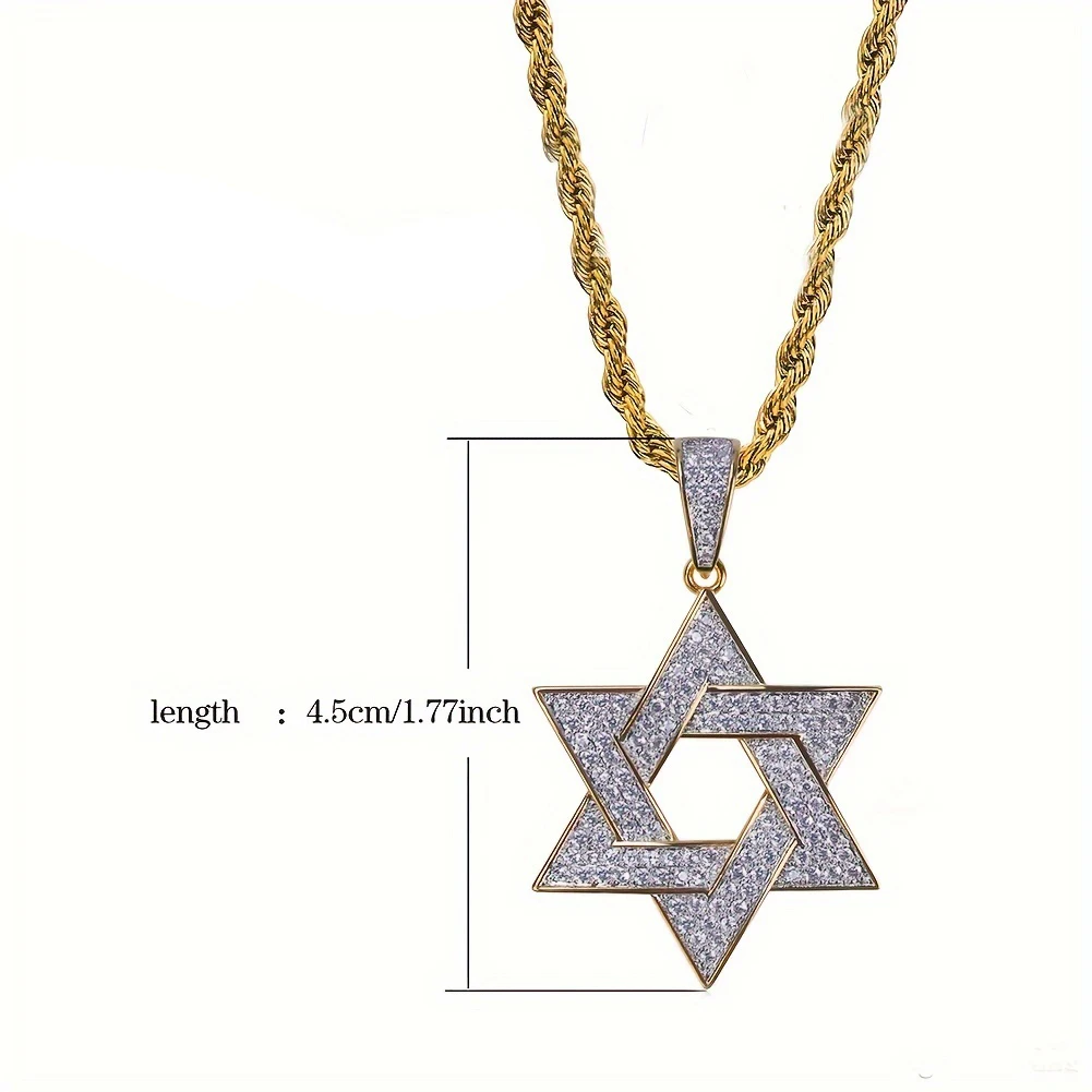 أزياء الذهب اللون مطلي مثلج خارج المجوهرات قلادة مايكرو تمهيد الزركون حجر نجمة داود قلادة قلادة الهيب هوب روك للرجال
