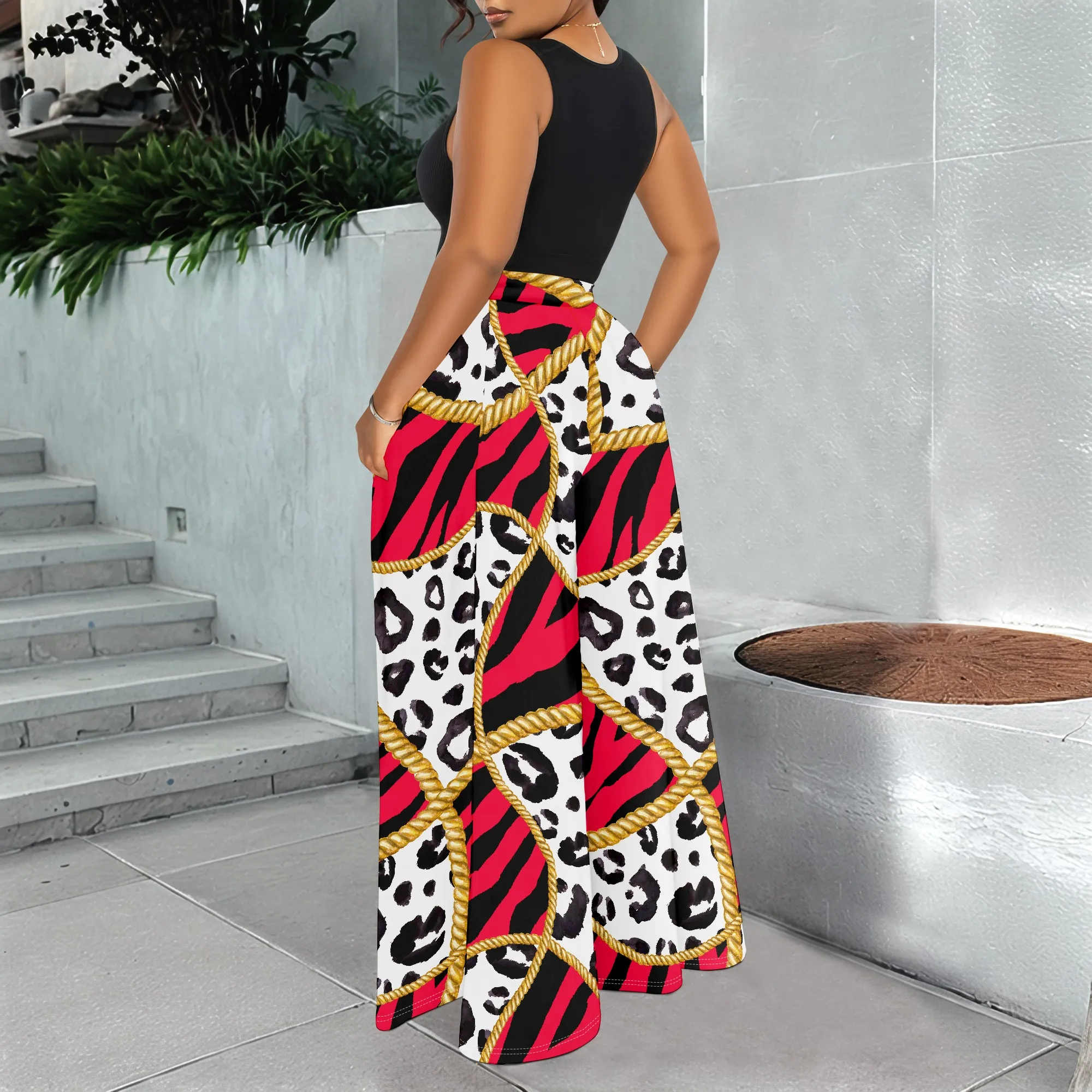 Women's Spring and Autumn Fashion Printed Totem Pocket Pants, Casual Home Pants