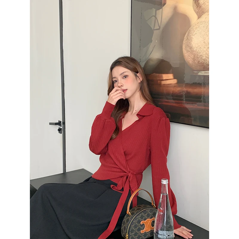 

Весенний модный топ цвета красного вина и утягивающая юбка, комплект из двух предметов, женский новый дизайн с поясом Dr Ele и Sli