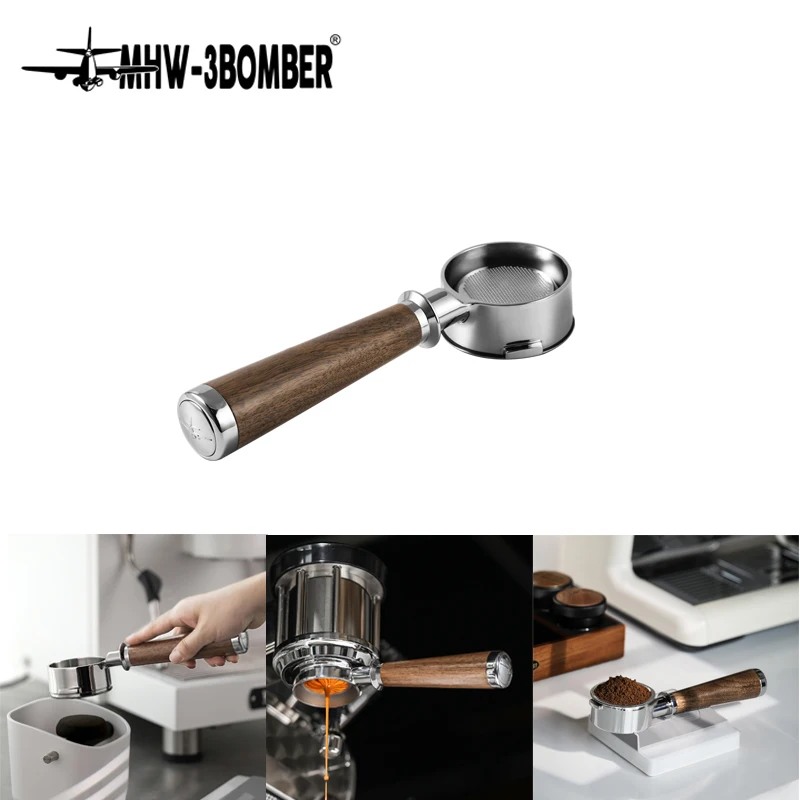 MHW-3BOMBER portafiltro senza fondo 51/54/58mm per Delonghi/Barsetto/Berivlle/lamarzoco/Welhome manico in legno Vintage