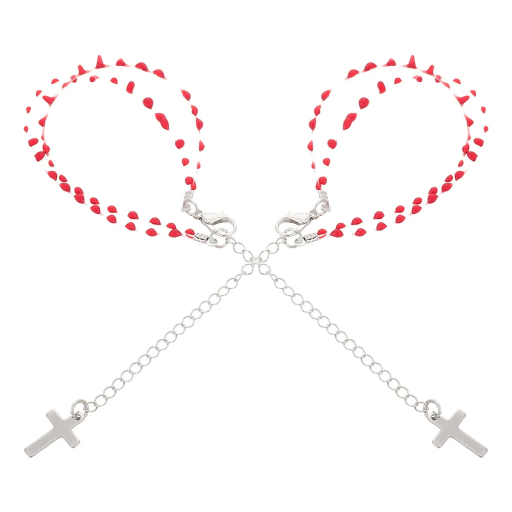 

2Pcs Blood Drip Gothic Cross Bracelet Red Set Halloween Punk Style Cosplay Party Jewelry Goth Necklaces for Women