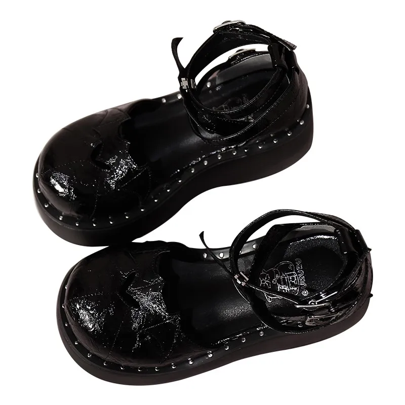 فاسق كابوس القوطية فتاة لوليتا أحذية مستديرة رئيس الساخن مثير فتاة سوداء سميكة القاع المرأة الصيف لولي الصنادل تأثيري القوطي #6