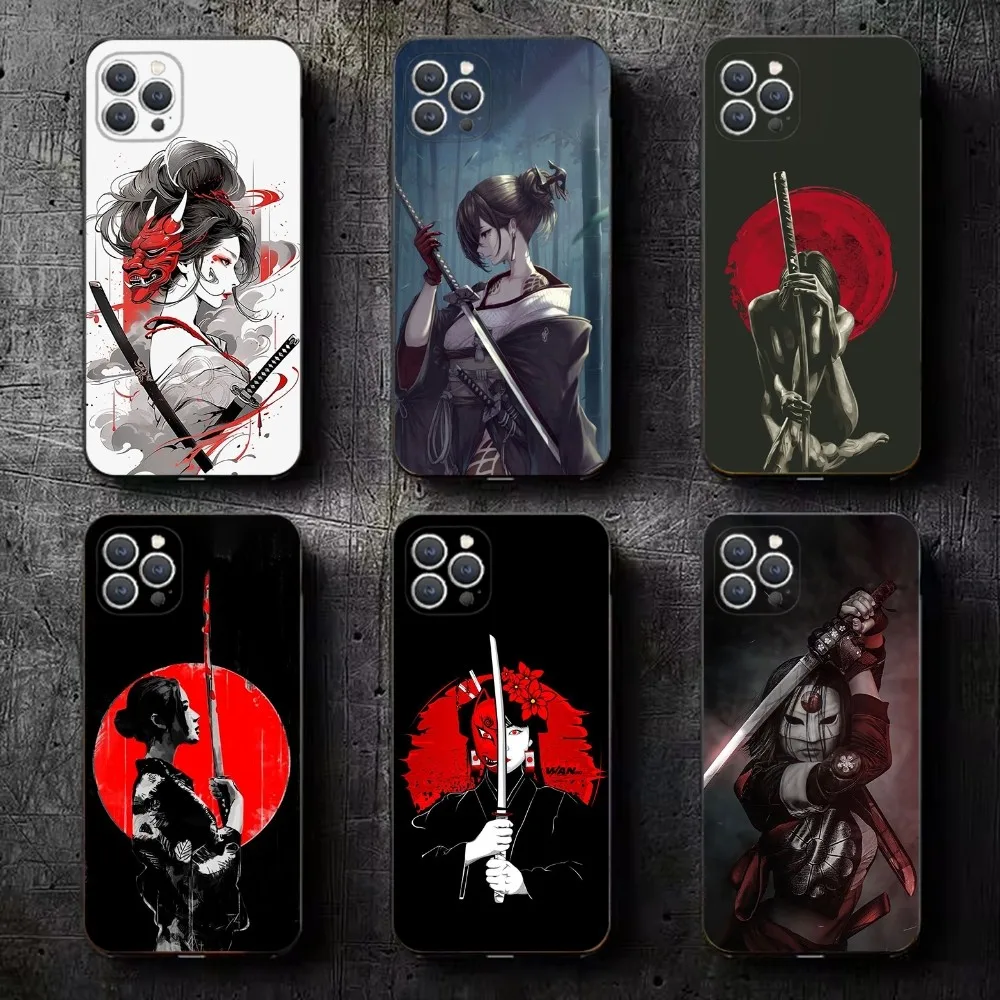 Samurai Warrior Geisha  Phone Case For iPhone 16,15,14,13,12,11,Plus,Pro Max,XS,X,XR,SE,Mini,8,7 Soft Silicone Black Cover