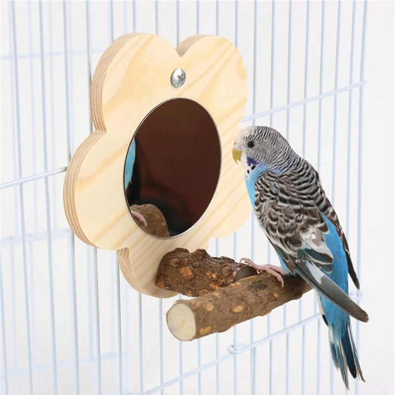 Wooden Standing Bird Cage with Mirror, Standing Toy for Small Birds, D0AD