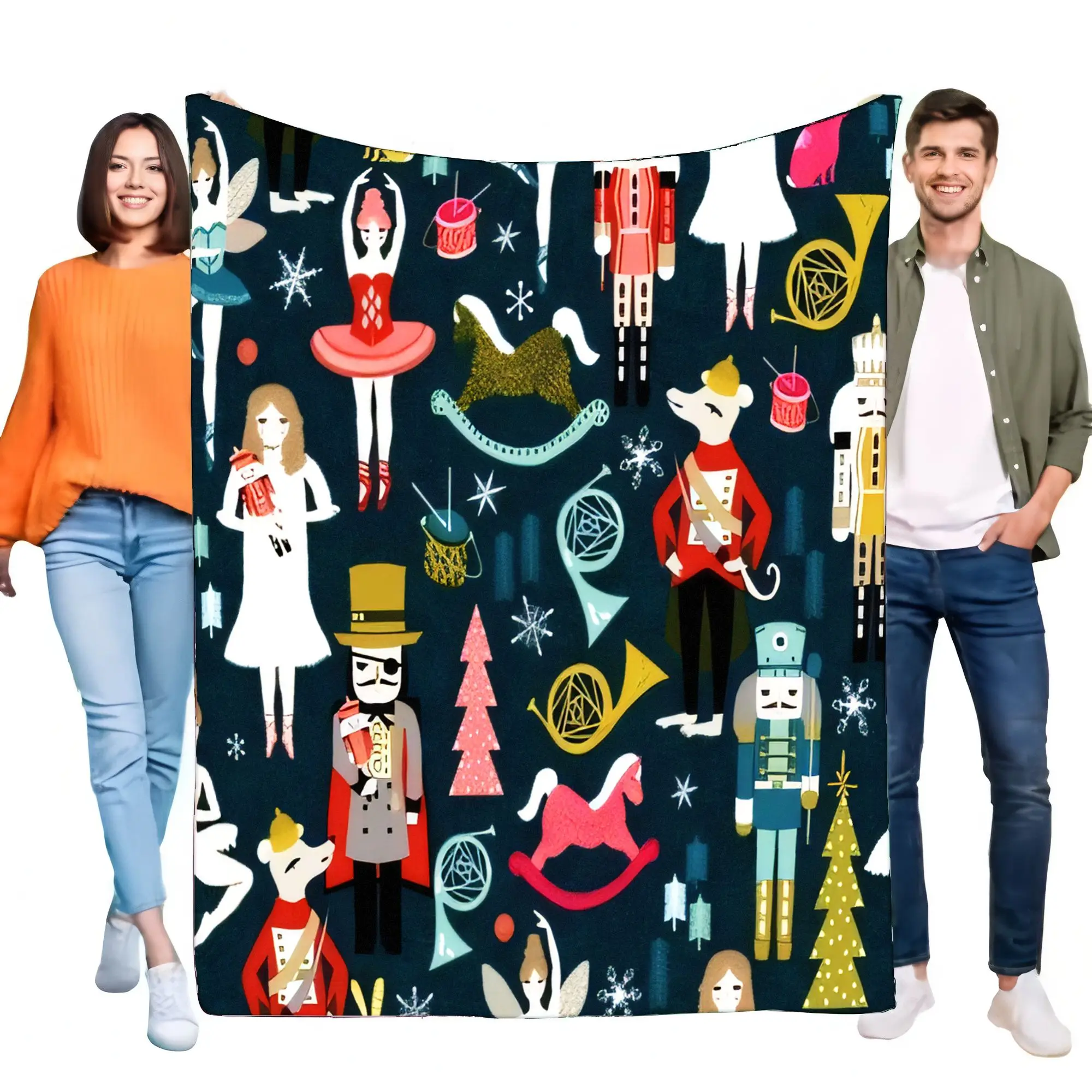Nutcracker Christmas Blanket Super Soft Cozy Flannel Throw for Bed Sofa Couch, Festive Ballerina Toy Soldier Holiday Decor Gift