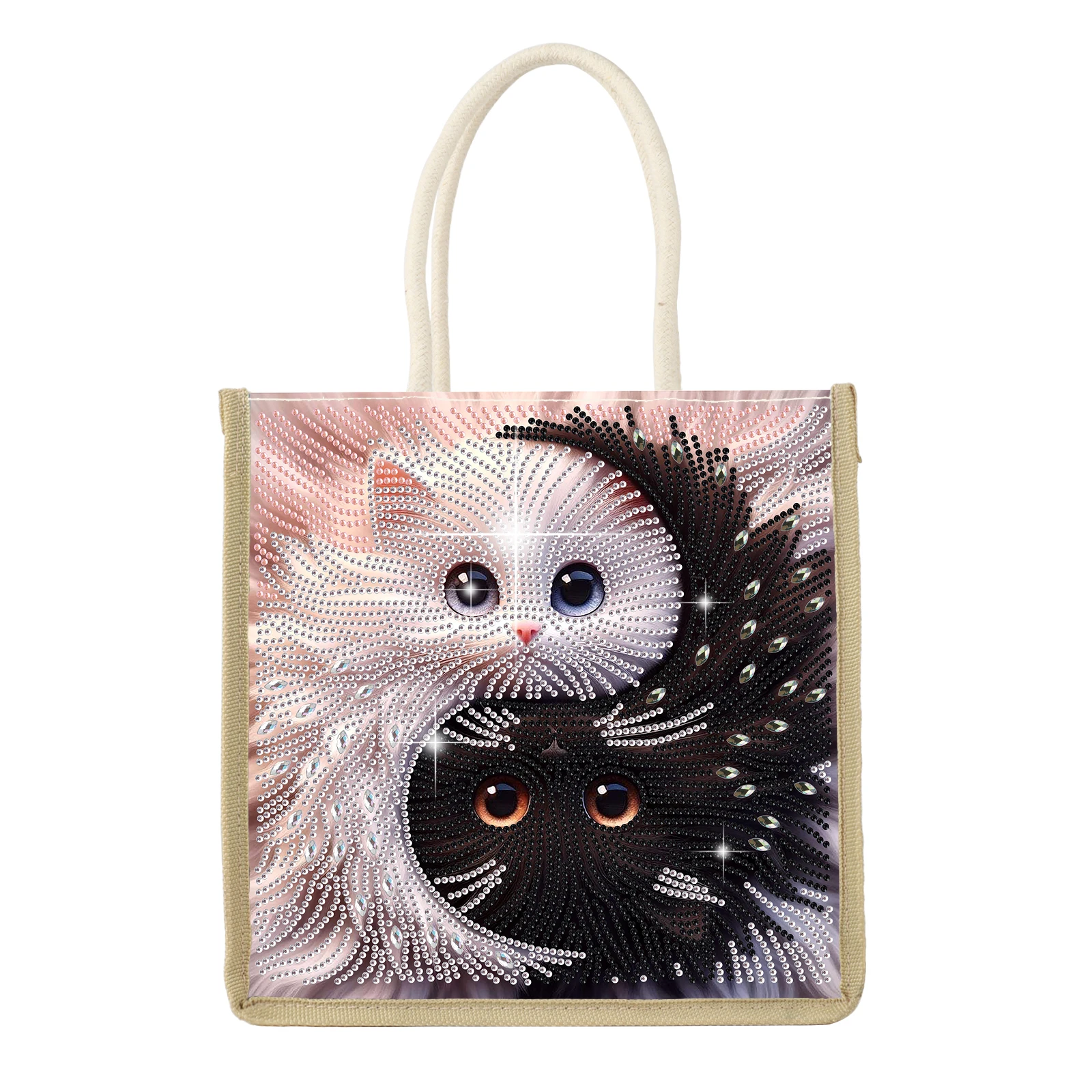 Kits de bolsos de pintura de arte de diamante, lindo gatito DIY forma especial bolsa de arte de lienzo de diamante bolsa de almacenamiento de compras artesanía regalo hecho a mano