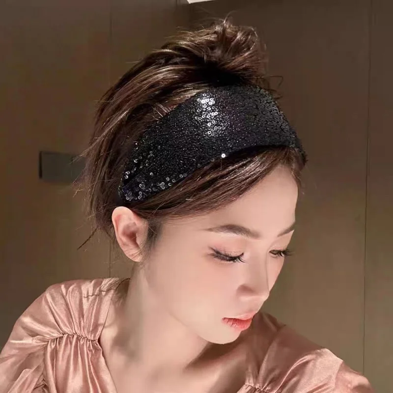 1Pcs Pailletten Breitkrempige Stirnband Urlaub Party Bronzing Pailletten Haar Band Make-Up Diademas Haar Accessoires Frauen – Detail 1
