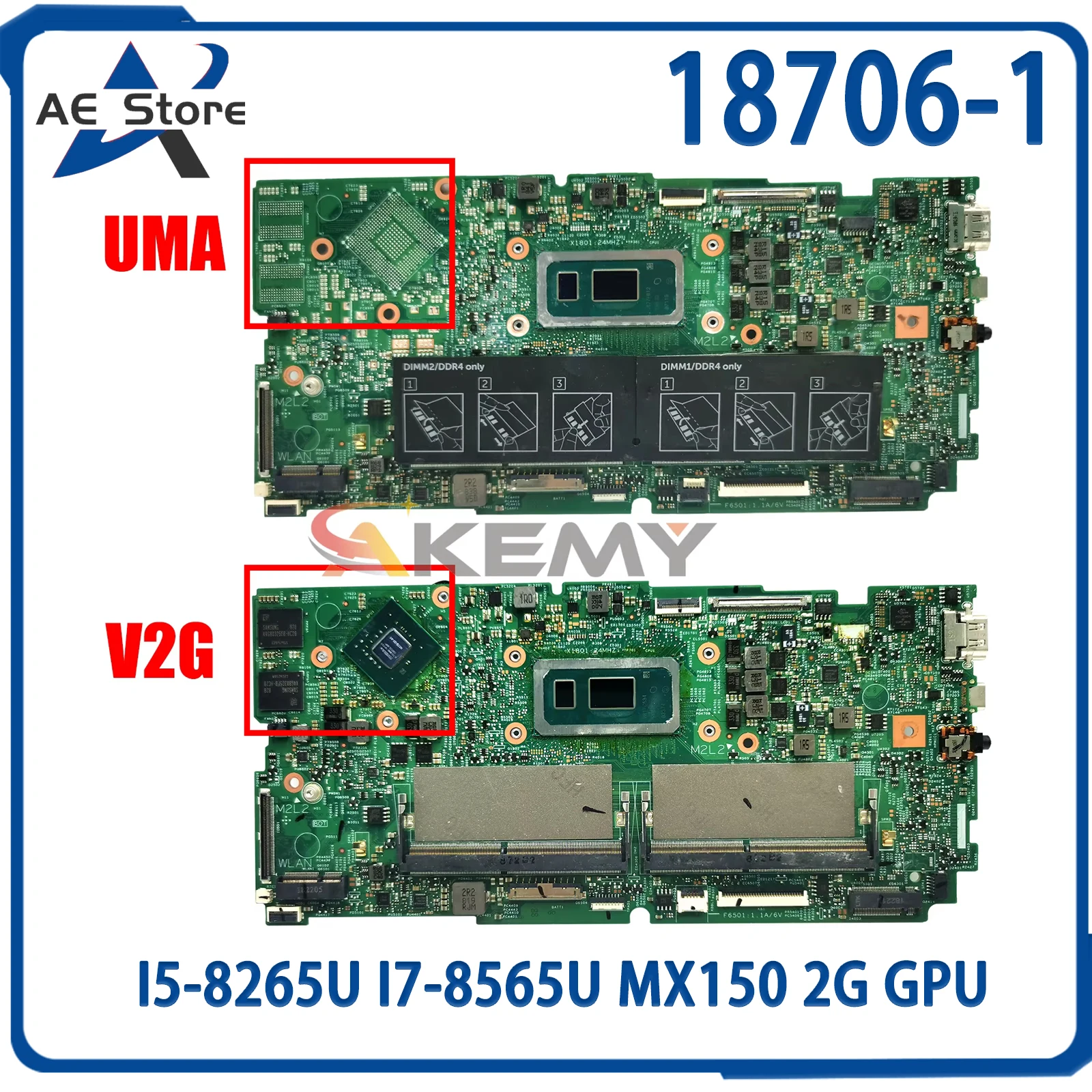 AE 18706-1 For Dell Inspiron 15 7586 17 7786 0H3KD8 CN-0C6KN0 0K2X16 Laptop Motherboard With I5-8265U I7-8565U MX150 2G GPU