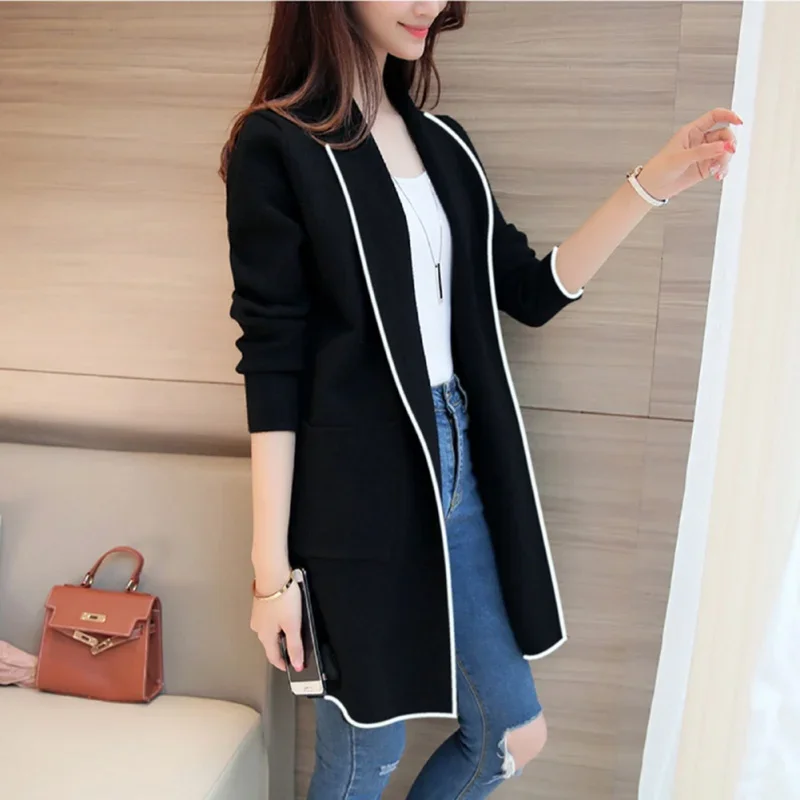 Women Plus Size Cardigan Solid Color Female Coat Long Sleeve Simple Style Women Fashion New Autumn Winter Cardigan Pocket