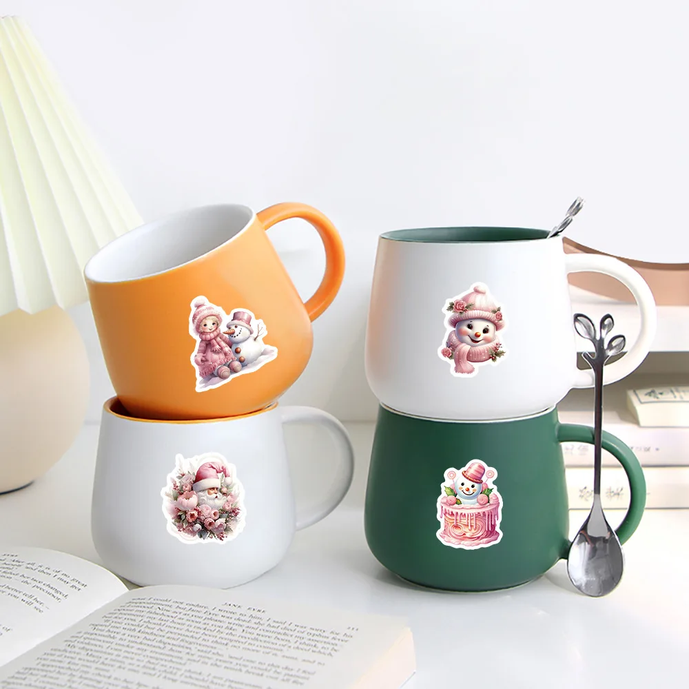 50 個ピンククリスマスステッカーガーリーハート窓枠靴下落書き装飾荷物ラップトップ防水デカール子供のおもちゃギフト