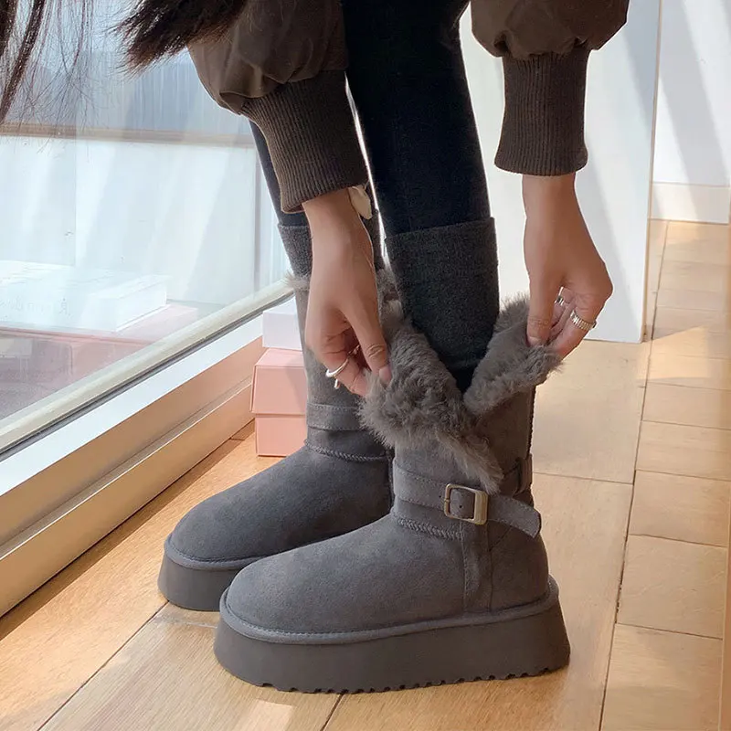 

2026 New Winter Two Way Wear Snow Boots for Women Thick Sole Height Increasing Fleece Lined Thickened Warm Cotton Shoes