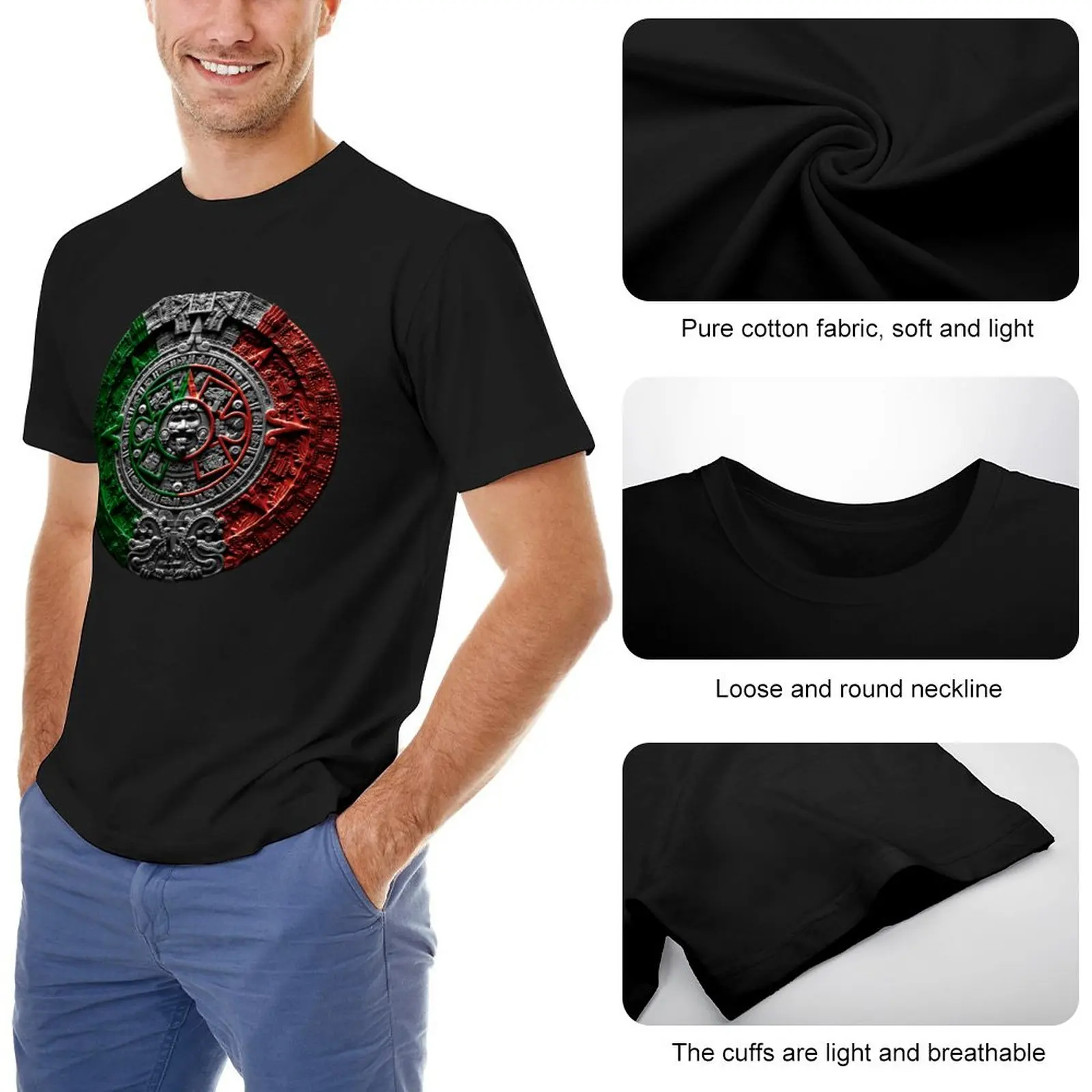 aztec calendar mexico chicano T-Shirt black t shirt t shirt man fitted t shirts for men