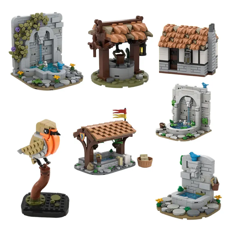 

MOC-139130 Medieval small house small particles toy building block model toy animal bird 122060 Laundry room water well
