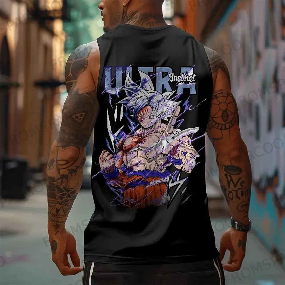 Koszulka bez rękawów z nadrukiem Dragon Ball Anime Goku, czysta bawełna, odzież sportowa na siłownię, luźna, męska, letnia, modna, top/topina, 2025