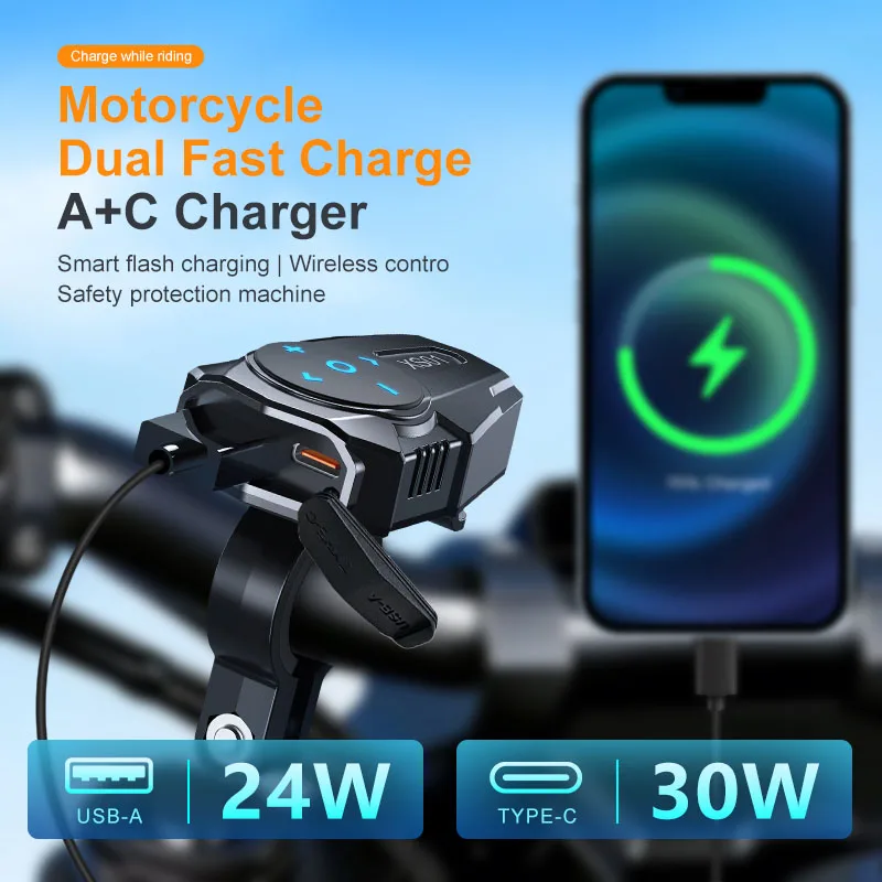 PD QC3.0 Motorcycle Charger Handlebar USB Type C Port Power Socket 12V Waterproof Bluetooth Remote Controller For Helmet Headset