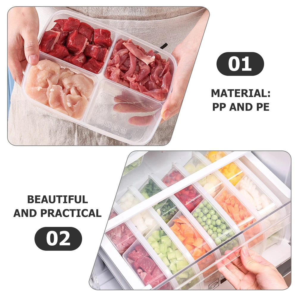 

4Pcs Clear Divided Food Storage Boxes Refrigerator Organizer Bin Pp Pe Reusable Kitchen Supplies