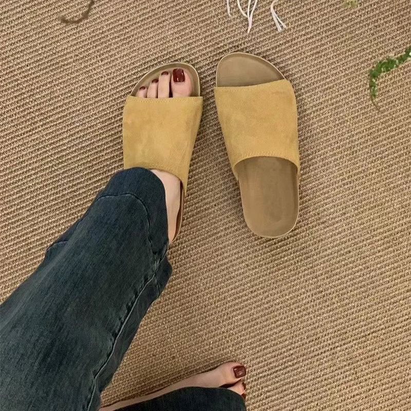 새로운 대형 캐주얼 레트로 가죽 둥근 앞코 슬리퍼 (부드러운 밑창)