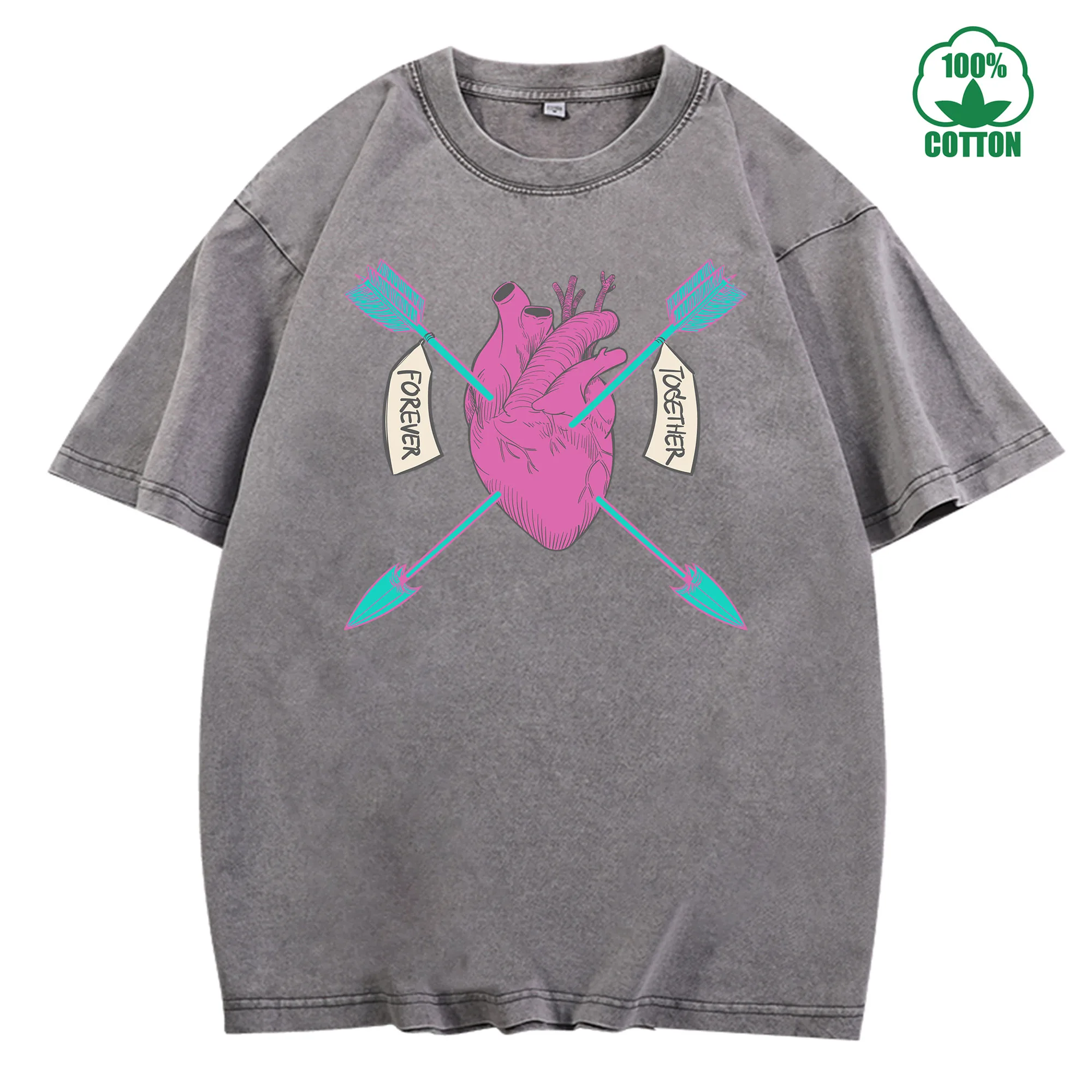 تي شيرت Forever Together Vintage Washed 230 جرام 100% قطن مريح كبير الحجم ملابس الشارع للجنسين #3