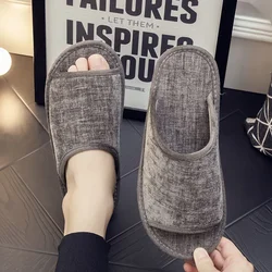 Home Linen Slippers for Men in Spring&Autumn Comfortable Bedroom Open-toed&Breathable Slippers Men's & Women's Shoes Summer