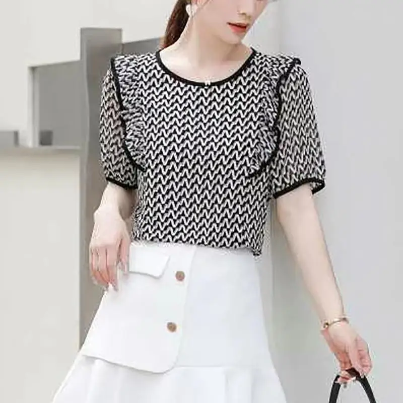 2023 New Summer Fashion Age Reducing Ruffle Casual Simplicity Temperament Women's Clothing Commute Korean Version Thin Shirts