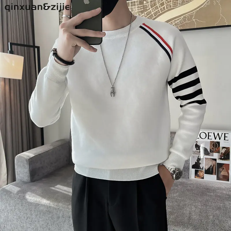 Men Women Knitted Sweater Korean Autumn O-neck Long Sleeve With Striped Warm Pullover Male Streetwear  Mens Clothes