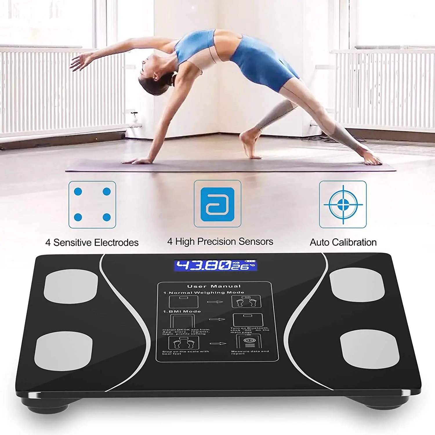 مقياس دهون الجسم الذكي مع شاشة ليد ، مقياس حمام رقمي ، بلوتوث ، تكوين جسم دقيق ، كتلة العضلات ، تحليل ماء الجسم ، IMC #5