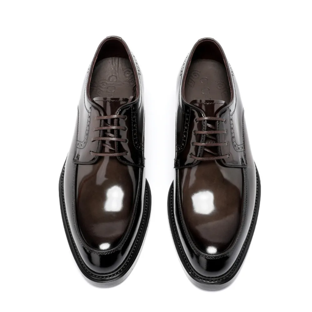 Handmade Premium Mens Leather Derby Shoes British Pointed Toe Formal Business Genuine Leather Breathable Groom Wedding Shoes