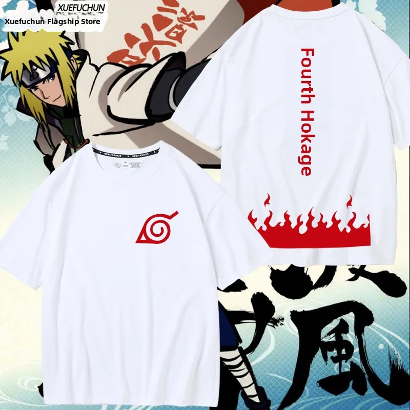

Футболка с коротким рукавом Shippuden Fourth Hokage для косплея, мужская, из чистого хлопка, дышащая, летняя, модная, с круглым вырезом