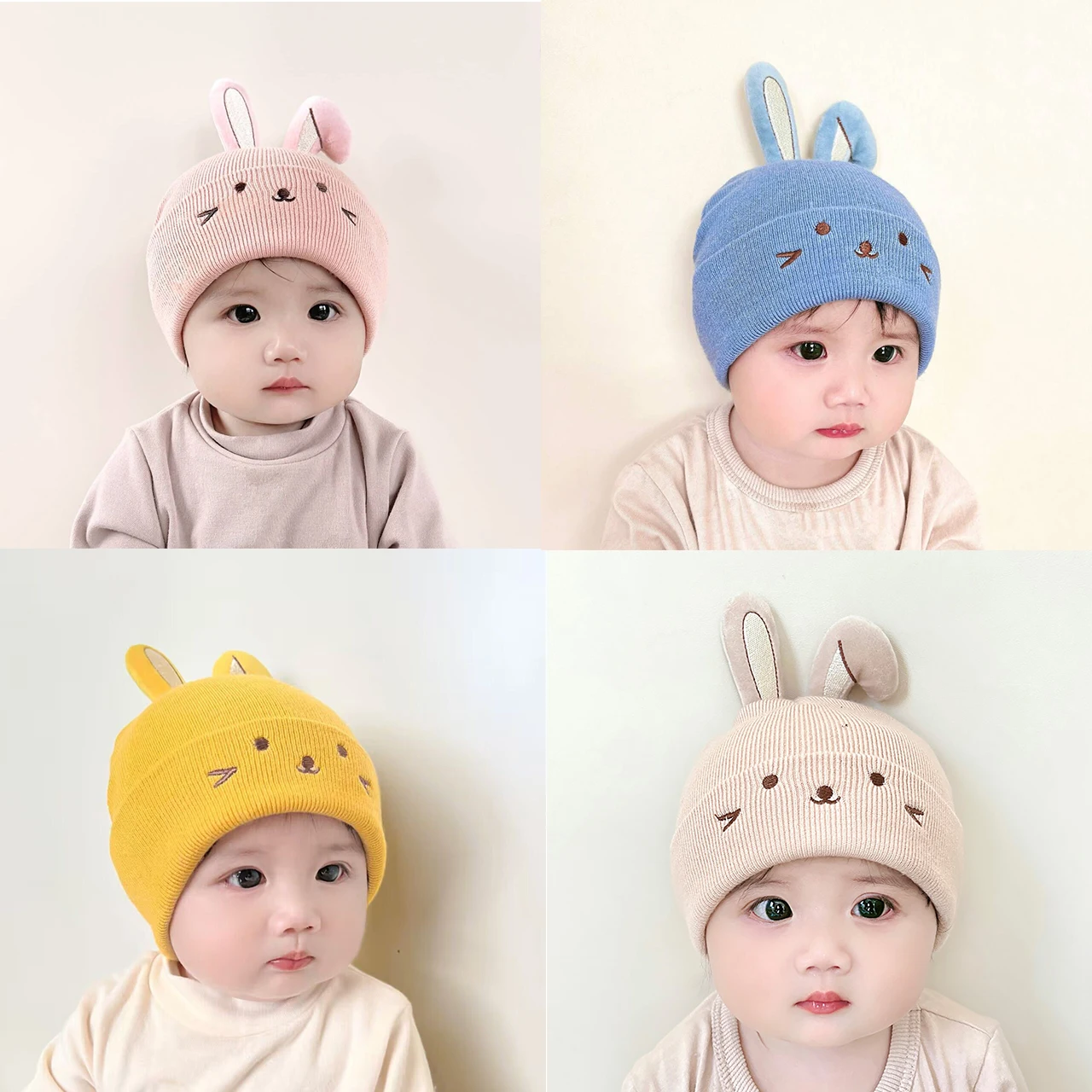 

Cute Rabbit Beanie for Baby Warm Pullover Cap 2-18Month Boy Girl Children Winter Woolen Ear Protection Hat Infant Knitted Hats