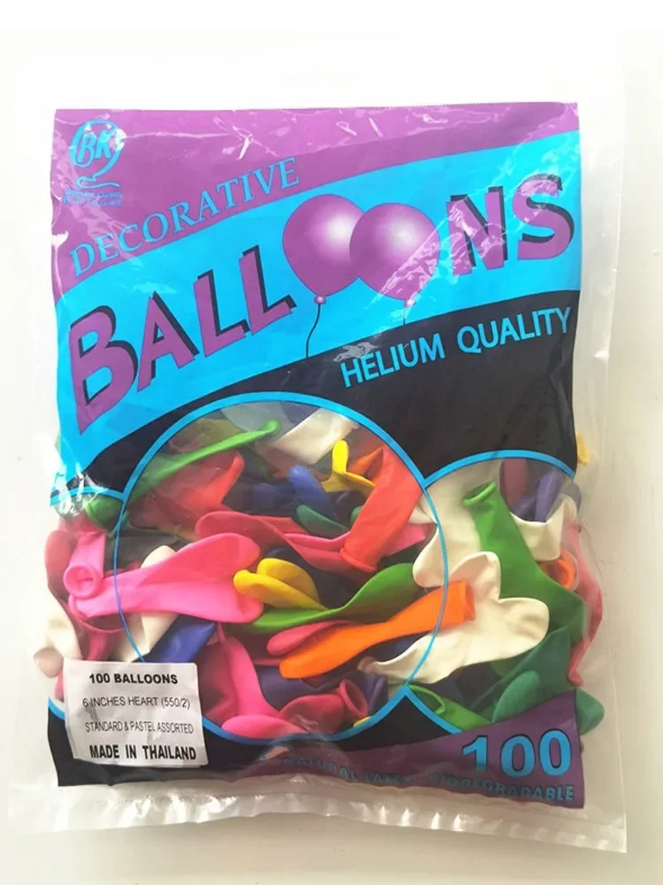 100pcs/bag 6 Inch Heart Shape Balloon Color for Wedding Decoration Latex Balloons Home Vallentine's Day Party Birthday Decor