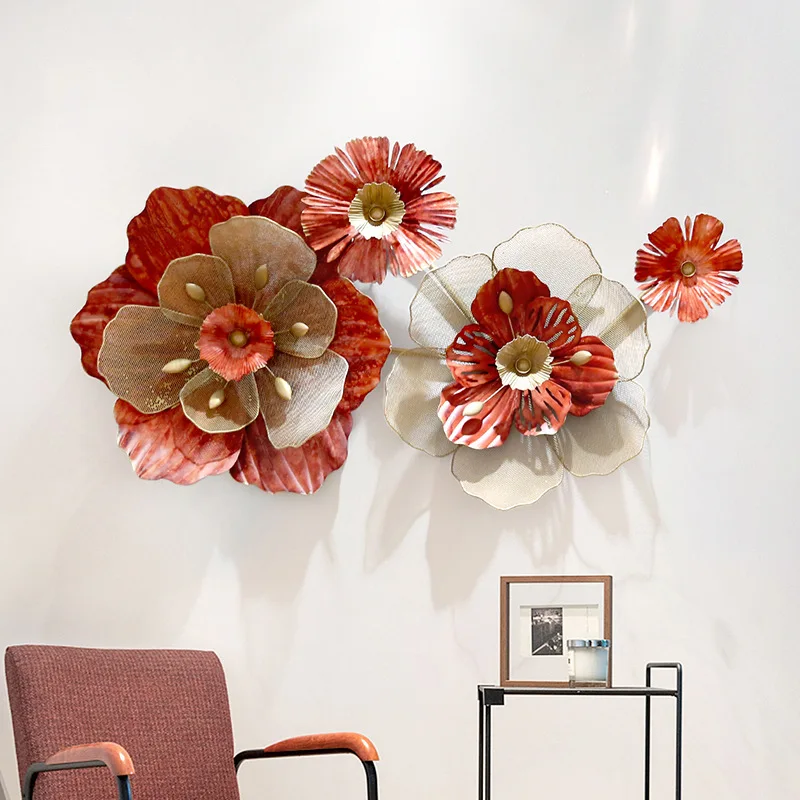 

European Three-dimensional Red Wrought Iron Restaurant Wall Decoration Flower Wedding Room Bedroom Art Antique Wall Pendant