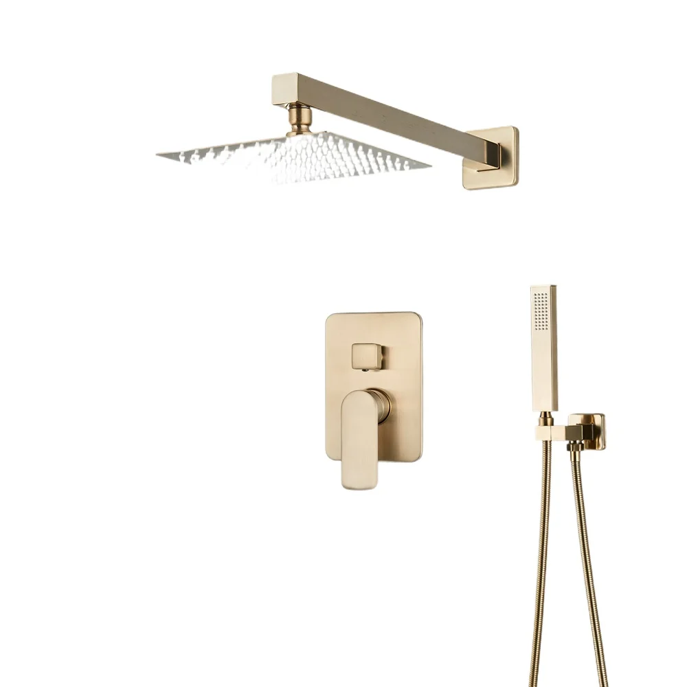 

Gold Bathroom Shower Faucet Set 2/3 Way Rainfall Bathtub Mixer Hot Cold Water Mixed Tap Wall Mounted Embedded Box