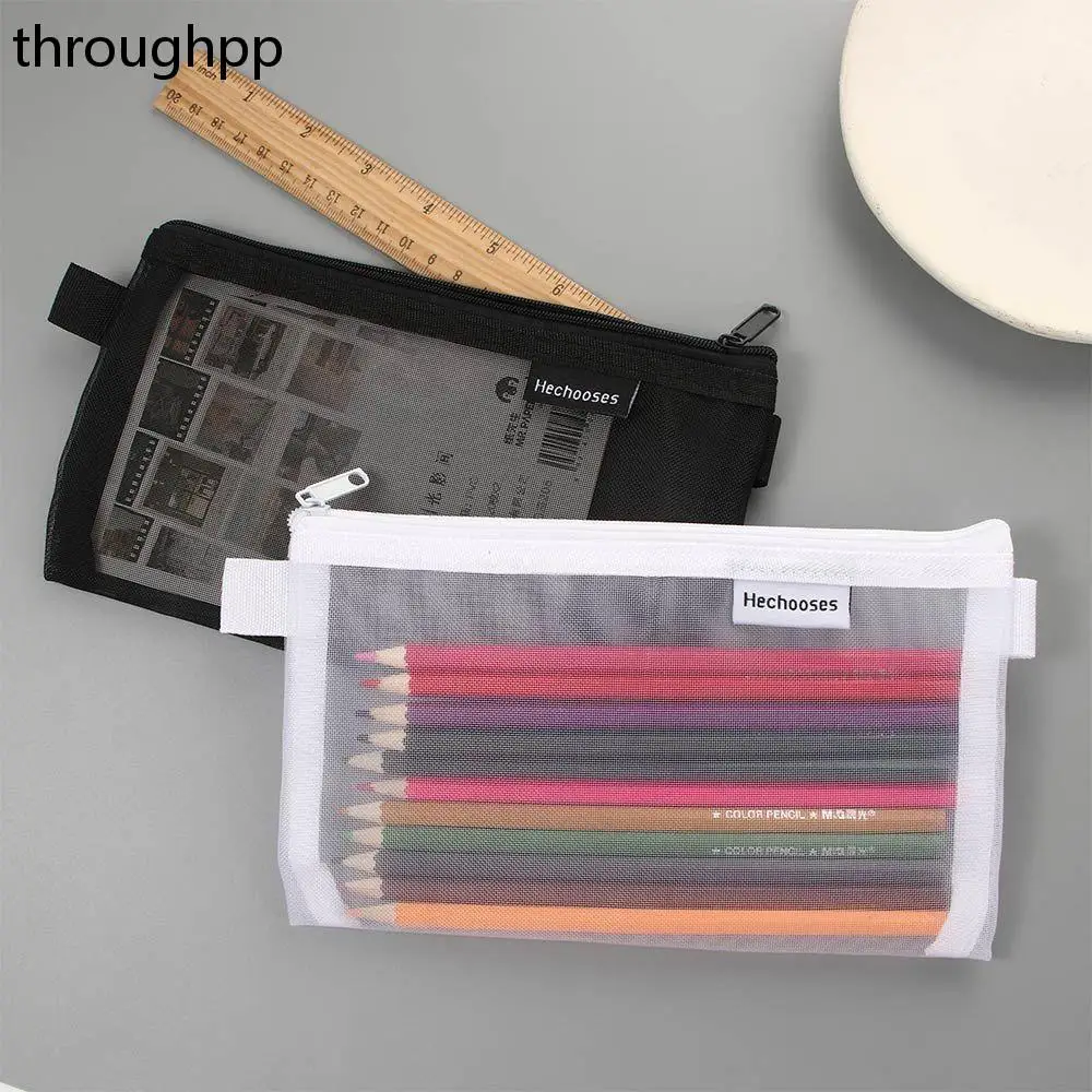 

High Quality Transparent Mesh Pencil Case Nylon Pen Bag Case School Supplies