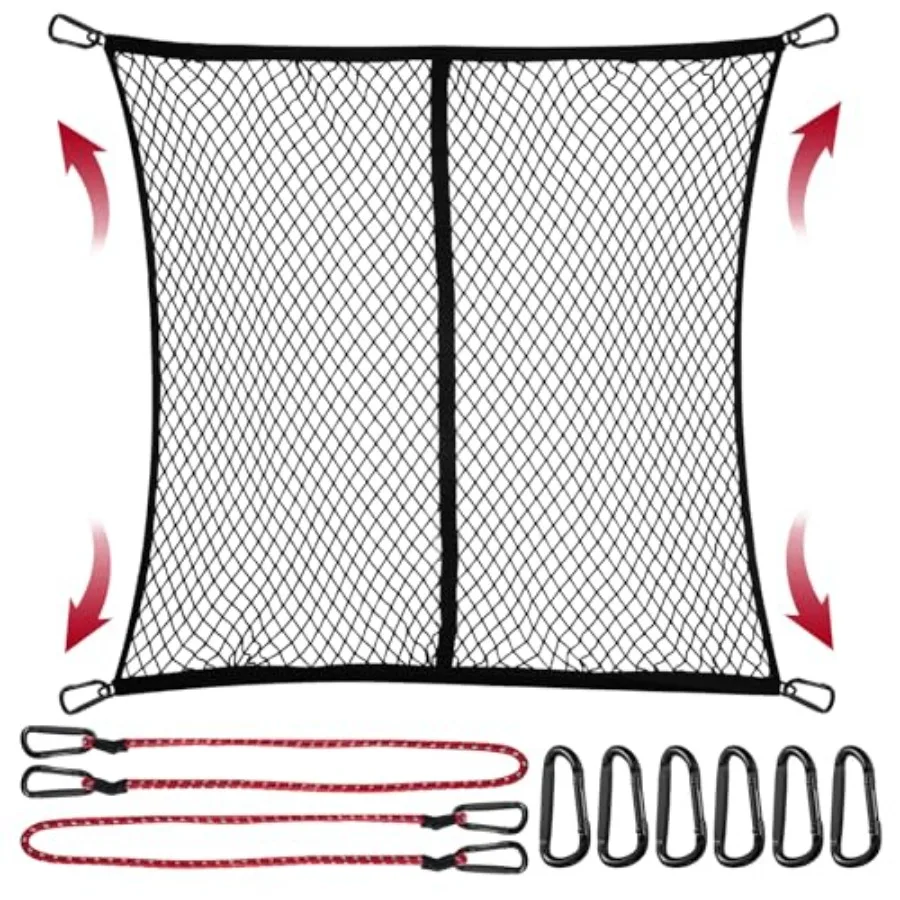 

Cargo Net for Pickup Truck Bed Stretchable 4'x4' to 7'x7' Fine Mesh Elastic Net Set with Heavy-Duty Iron Hooks and 2 Tie-Down S