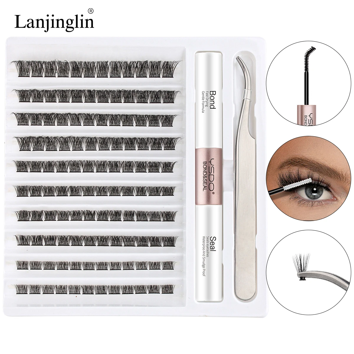 

Diy Lashes Extension Kit Soft 120/200 Cluster False Eyelash Long Lasting Bond and Seal Glue Tweezers Makeup Tool Individual Lash