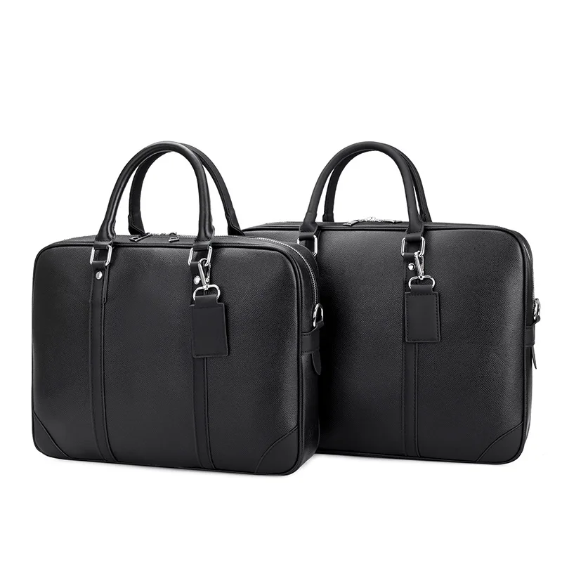 High Quality Leather Large Capacity Laptop Handbag For Men Plaid Design 13/14 Inch Travel Business Briefcases Office Totes Bag