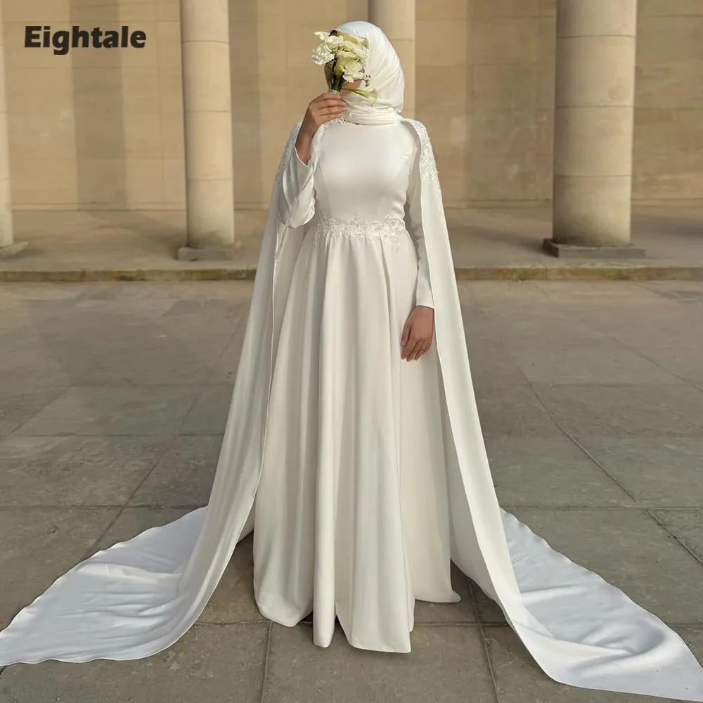 

Eightale Arabic Wedding Dress O-Neck Customized Ivory Appliques Lace Muslim Long Sleeves Bridal Gown Party Dress Robe De Mariée