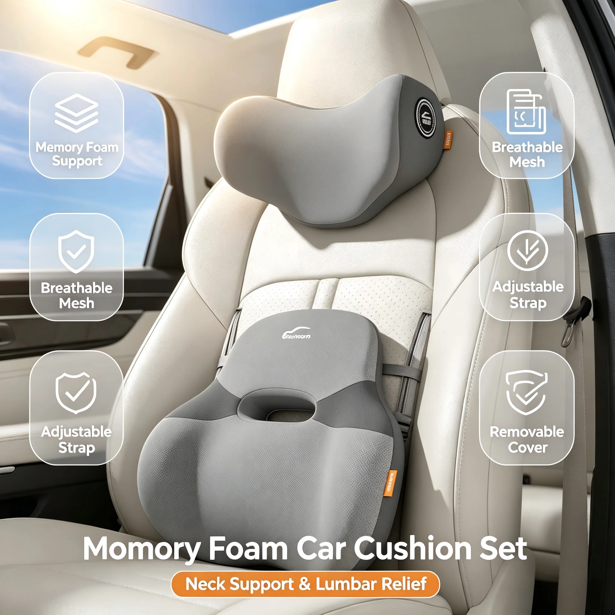 New Design Car Headrest with Air Cushion Memory Foam Neck Support Lumbar Support Seat Backrest Pillow for In-Car Comfort