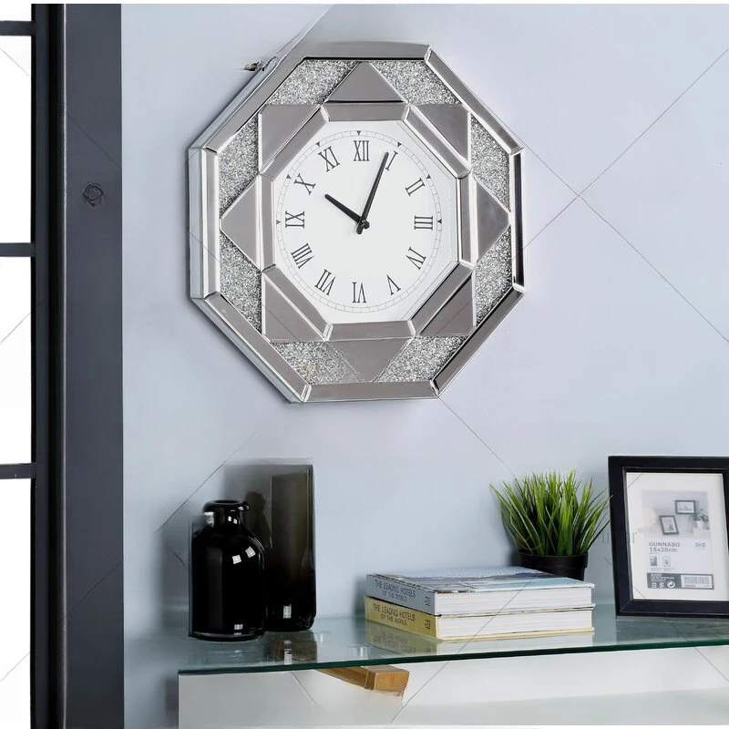 Wall clock mirror wall clock glass wall diamond decorative fashion furniture polygon clock wholesale