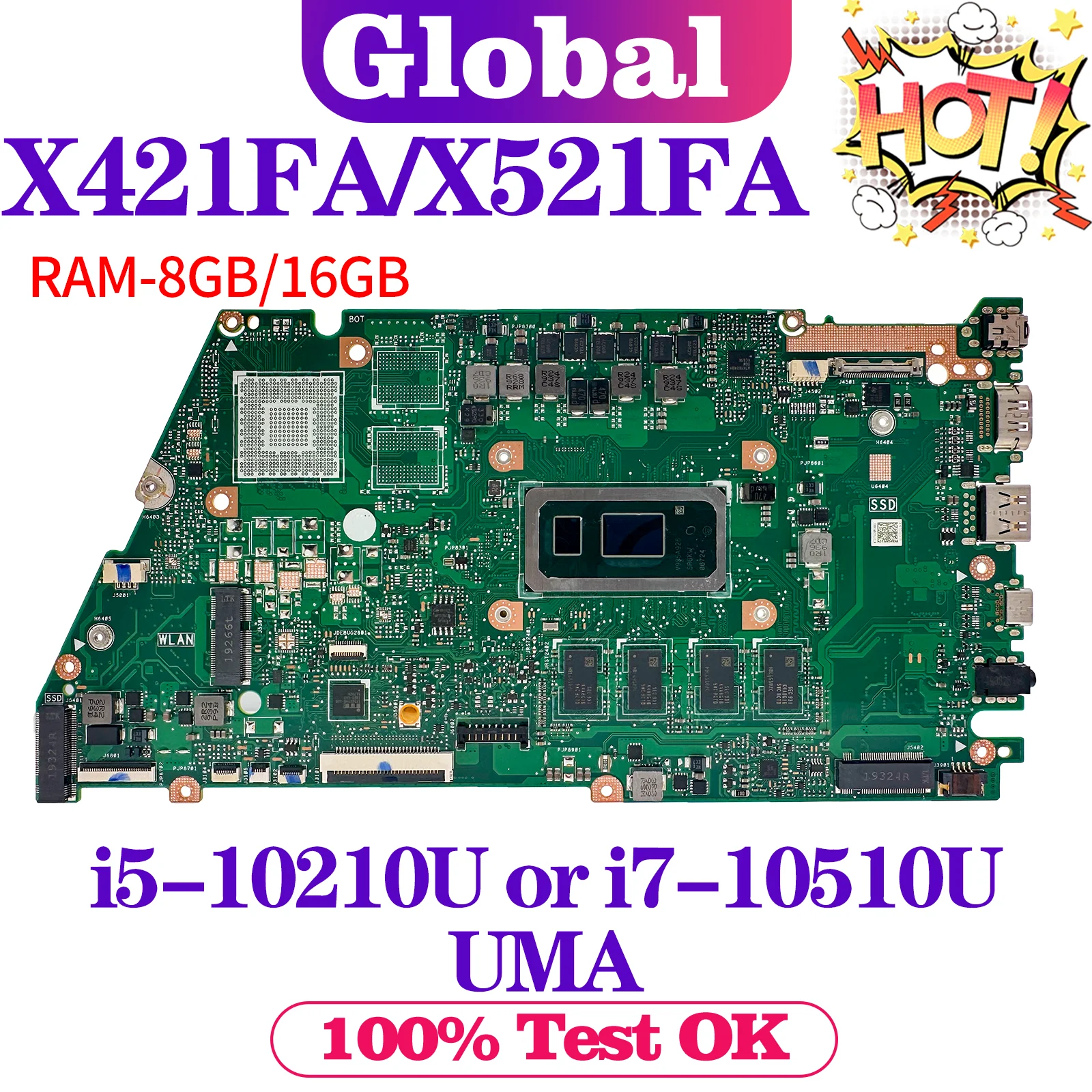 KEFU X421FL Mainboard For ASUS X421FA V4050F X521FA X521FL S433F S533F Laptop Motherboard i5 i7 10th Gen 8GB/16GB-RAM